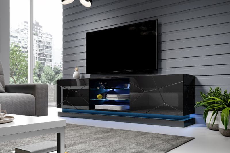 eoshop TV stolík Qiu, 200 cm, čierny lesk